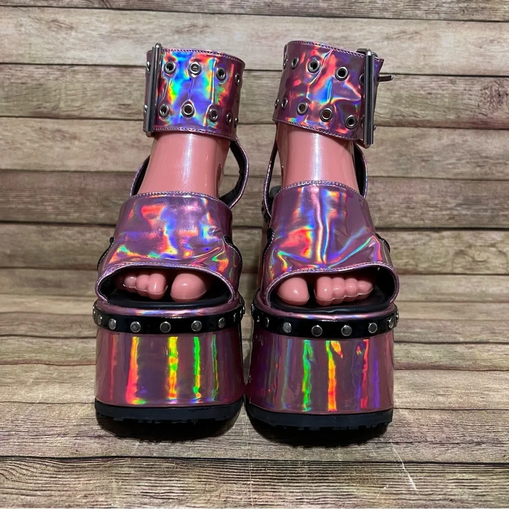 Demonia Pink Florescent Camel Platform Sandals